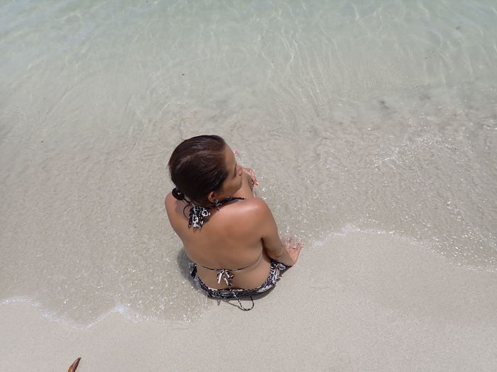 High angle view of woman on beach