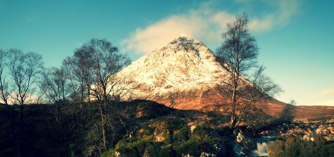 Higland in scotland. marvelous day at frozen river coupall at delta to river etive. snowy mountain