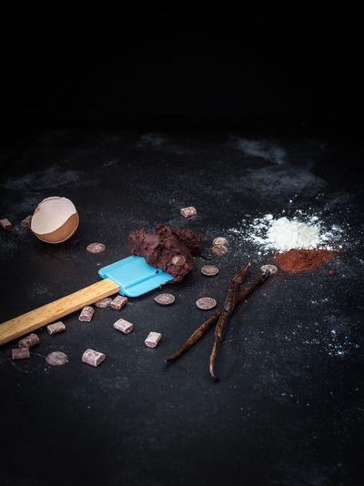 Close-up of food and spatula on table