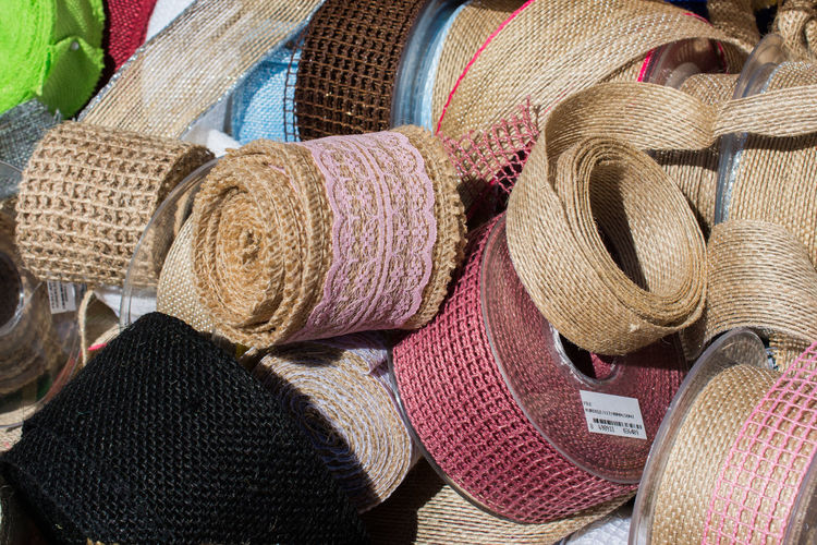 Close-up of multi colored wicker basket