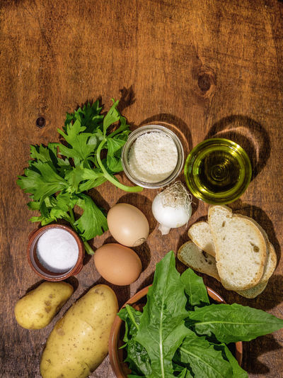 High angle view of food on table