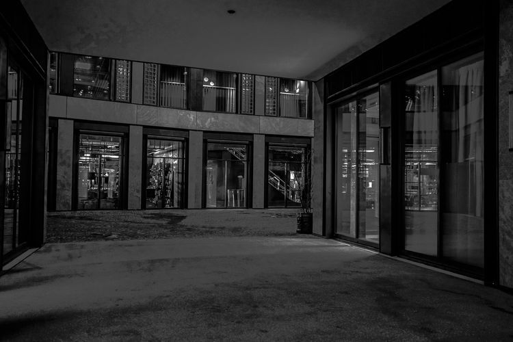 Empty entrance of building at night